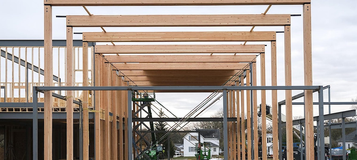 Mass timber commercial timber frame structure State NE Bank 7