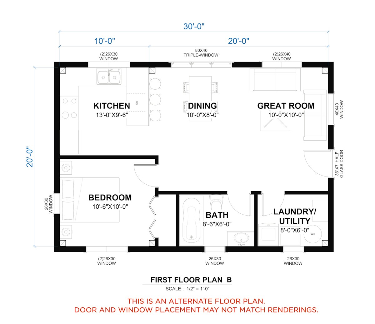 Timberlyne Teton 20x30 Tiny Home Floor Plan Main B