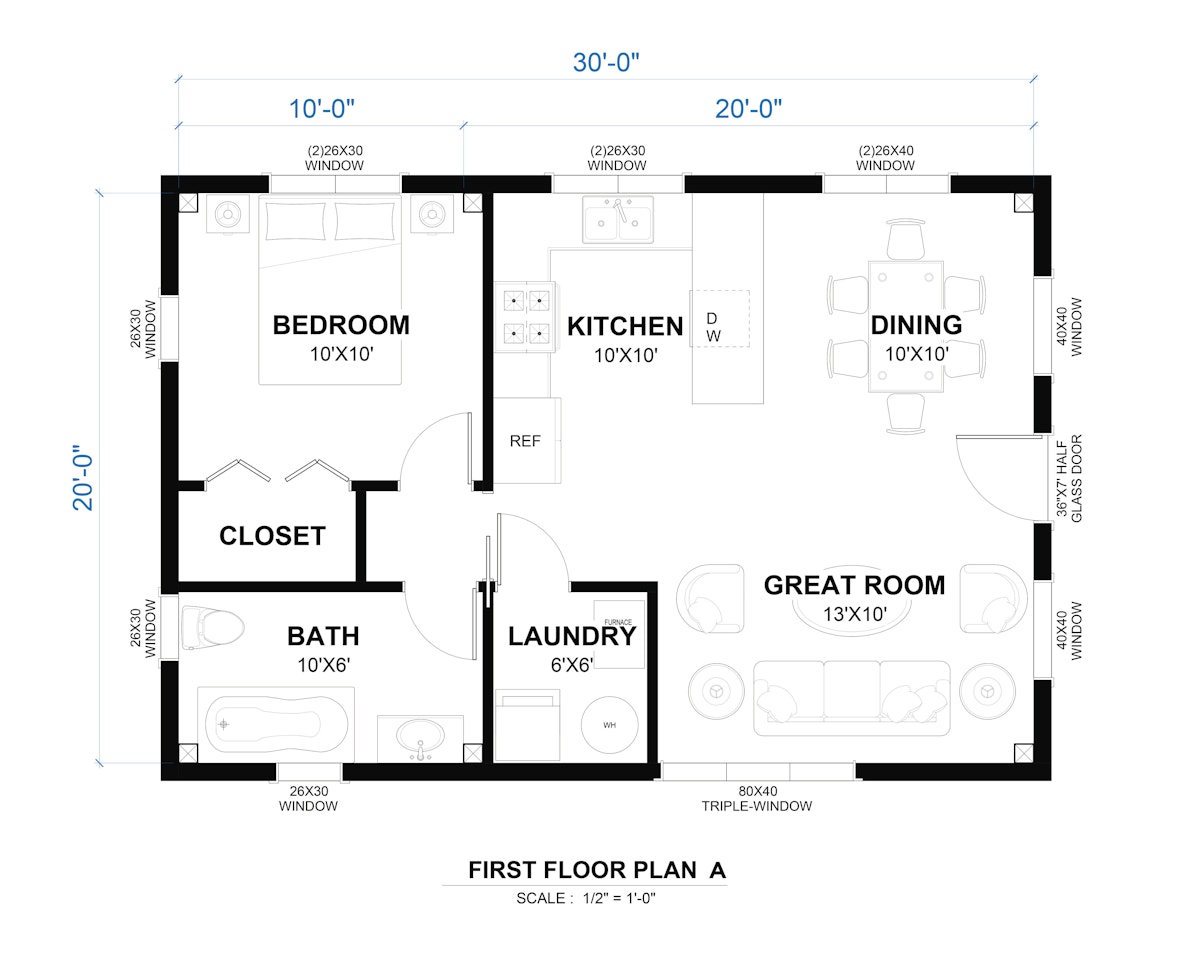Timberlyne Teton 20x30 Tiny Home Floor Plan Main