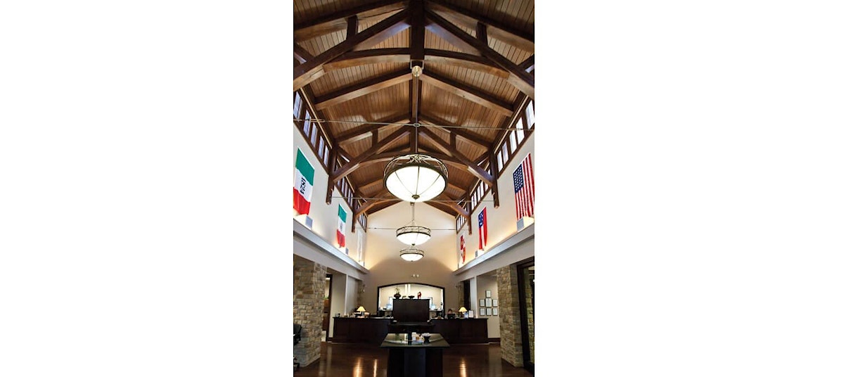 Timber frame interiortrusses commercial space bank lobby 3